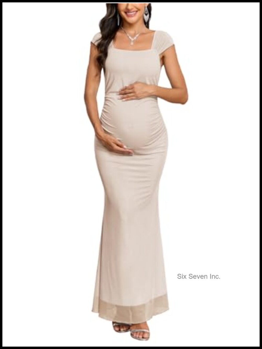 Maternity Maxi Dress Ruched Mesh Bodycon Sleeveless Mermaid